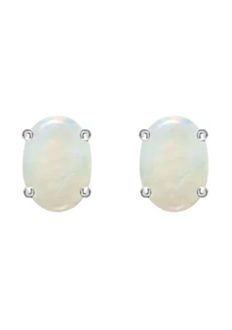 14K Gold 7x5mm Oval Opal Stud Earrings