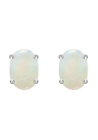 14K Gold 7x5mm Oval Opal Stud Earrings