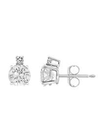 14K Gold 5mm Round White Topaz Diamond Accent Stud Earrings