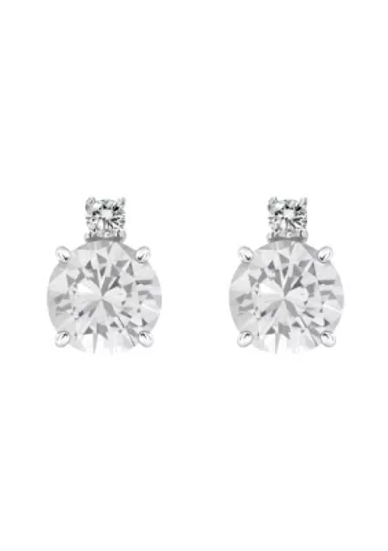 14K Gold 5mm Round White Topaz Diamond Accent Stud Earrings