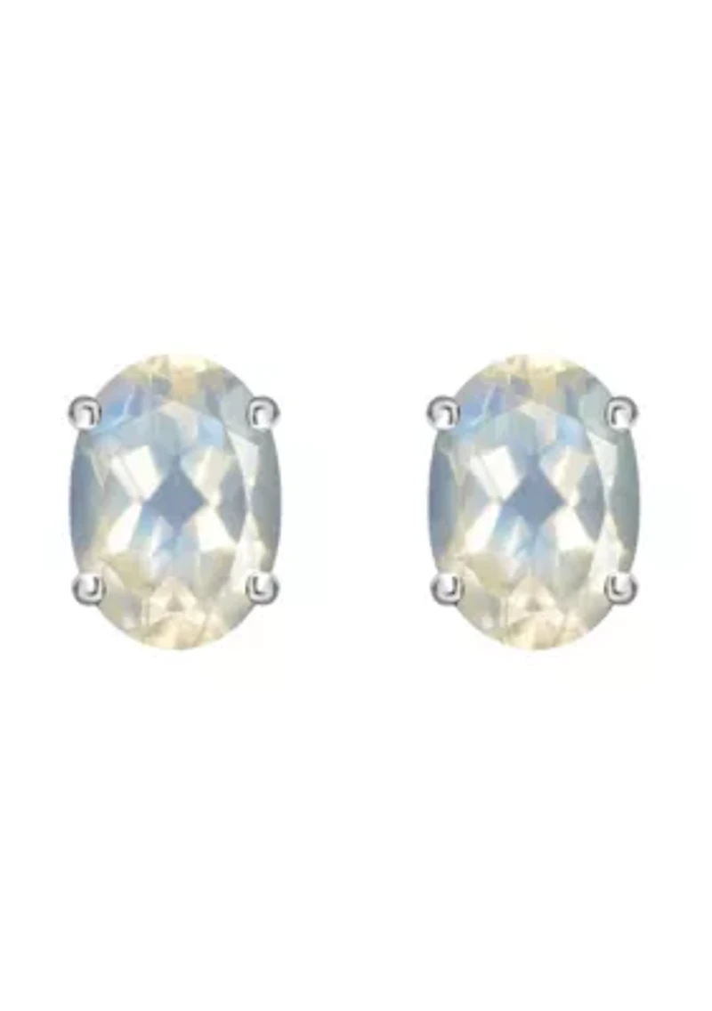 14K Gold 7x5mm Oval Moonstone Stud Earrings