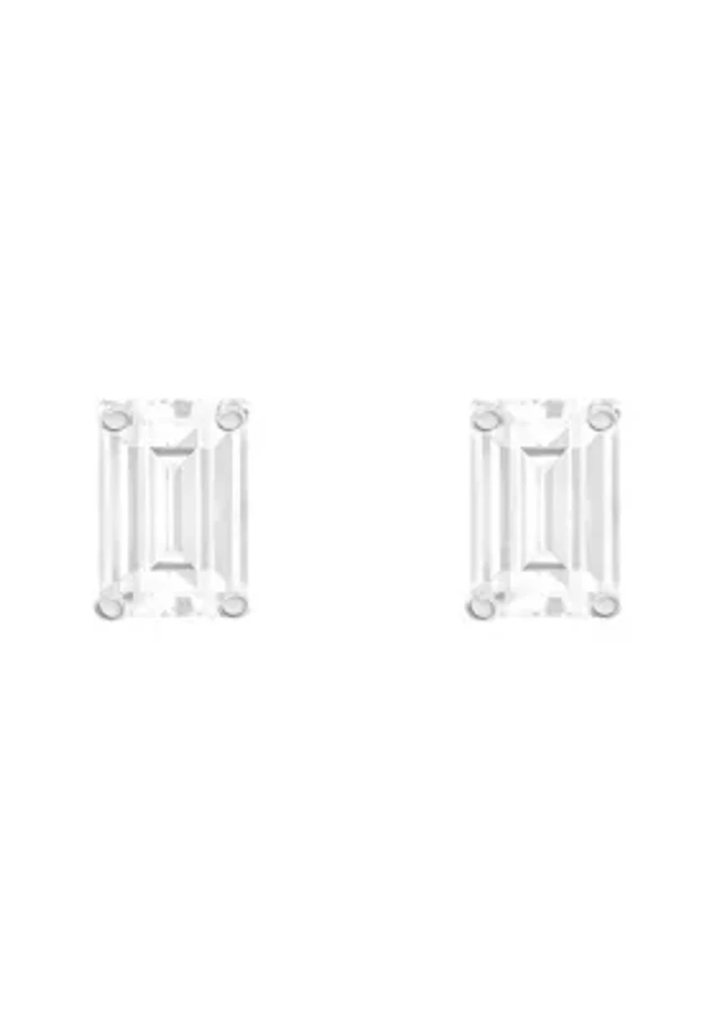 14K Gold 6x4mm Emerald Cut White Topaz Stud Earrings