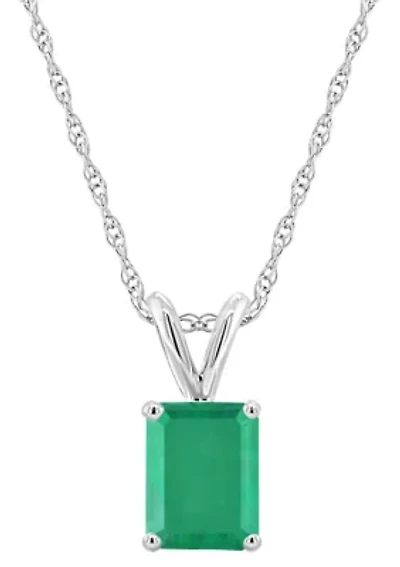 14K Gold 8x6mm Emerald Cut Pendant Necklace