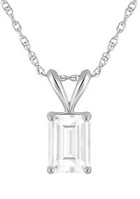 14K Gold 7x5mm Emerald Cut White Topaz Pendant Necklace