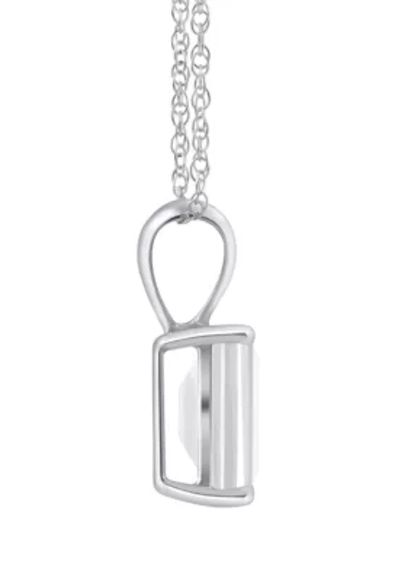 14K Gold 7x5mm Emerald Cut White Topaz Pendant Necklace