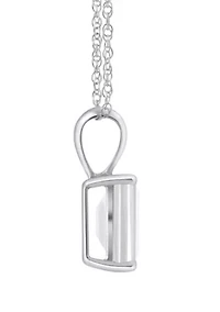14K Gold 7x5mm Emerald Cut White Topaz Pendant Necklace