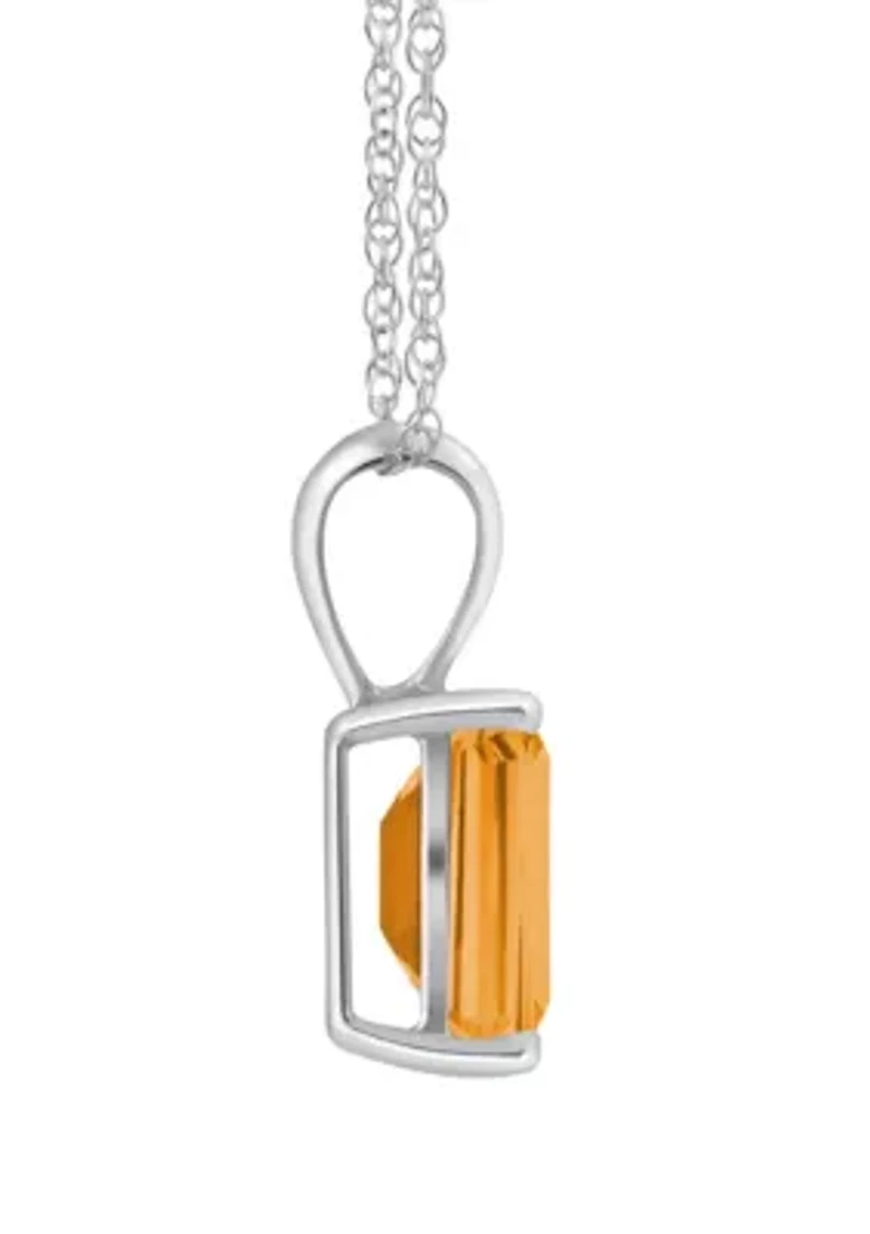 14K Gold 7x5mm Emerald Cut Citrine Pendant Necklace