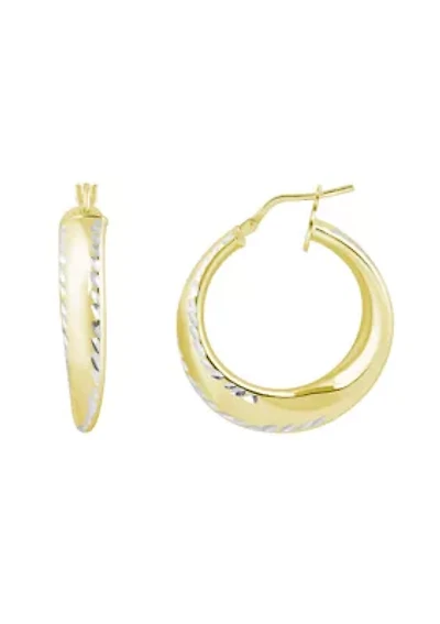 Sterling Silver Diamond Cut Tapered Hoop Earrings