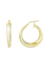 Sterling Silver Diamond Cut Tapered Hoop Earrings