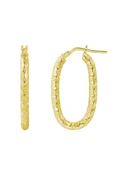 Sterling Silver Hammered Finish Oval Hoop Earrings