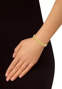 Sterling Silver 3-Row Hammered Finish Panther Chain Bracelet