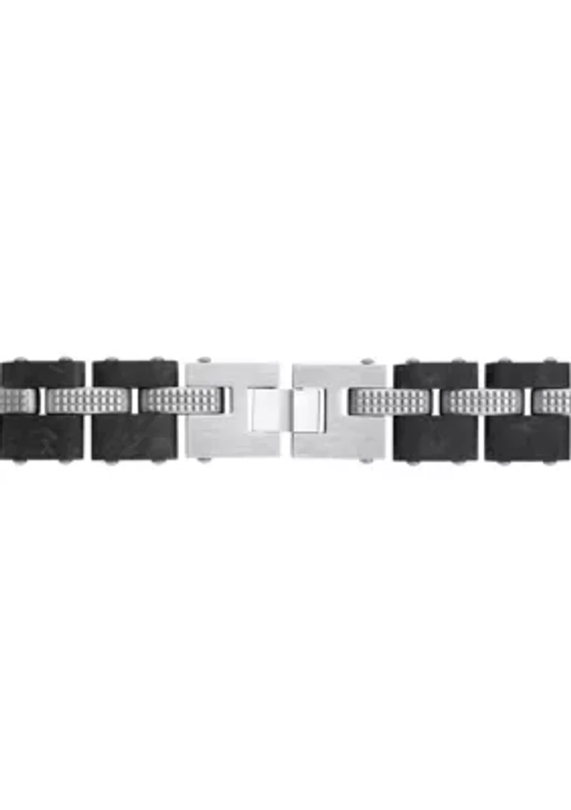 Men's Stainless Steel and Carbon Fiber Cubic Zirconia Two-Tone Bracelet