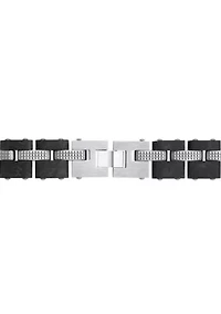 Men's Stainless Steel and Carbon Fiber Cubic Zirconia Two-Tone Bracelet