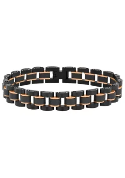 Men's Black and Rose Ion-Plated Stainless Steel and Carbon Fiber Two-Tone Bracelet