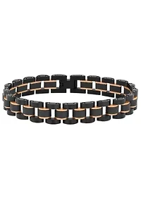 Men's Black and Rose Ion-Plated Stainless Steel and Carbon Fiber Two-Tone Bracelet