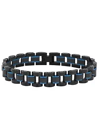 Men's Black and Blue Ion-Plated Stainless Steel and Carbon Fiber Two-Tone Bracelet