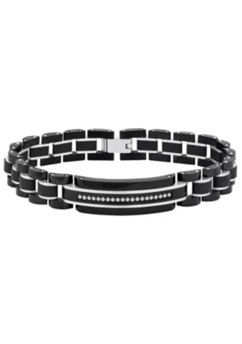 Men's Stainless Steel and Carbon Fiber Cubic Zirconia Two-Tone Bracelet