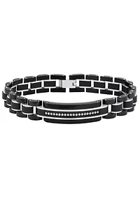 Men's Stainless Steel and Carbon Fiber Cubic Zirconia Two-Tone Bracelet