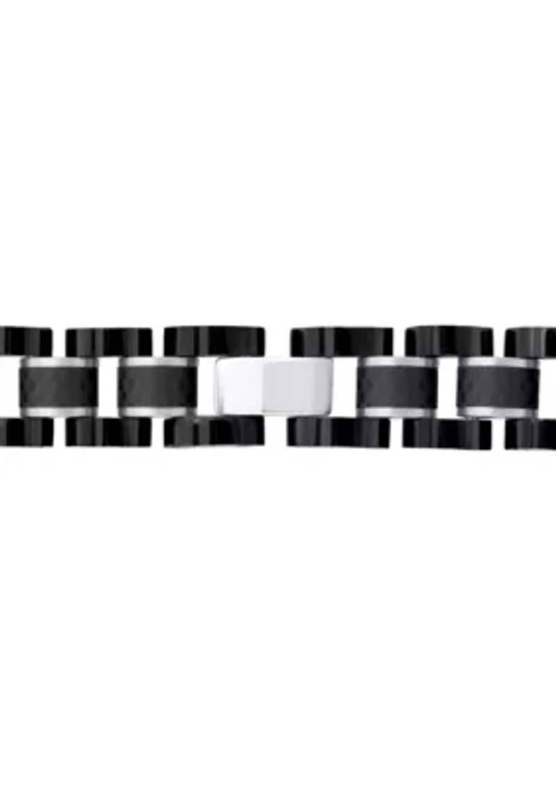 Men's Stainless Steel and Carbon Fiber Cubic Zirconia Two-Tone Bracelet