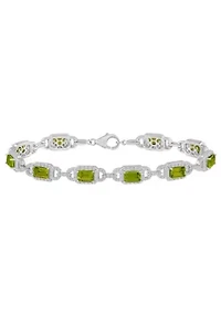 Sterling Silver 6x4mm Emerald Cut Peridot and White Topaz Accent Bracelet