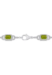 Sterling Silver 6x4mm Emerald Cut Peridot and White Topaz Accent Bracelet