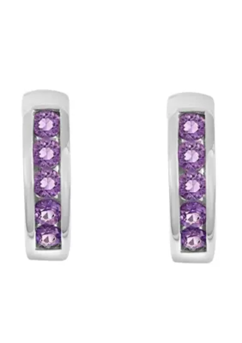 Sterling Silver Amethyst Huggie Hoop Earrings
