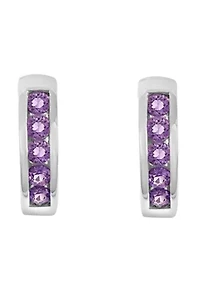 Sterling Silver Amethyst Huggie Hoop Earrings