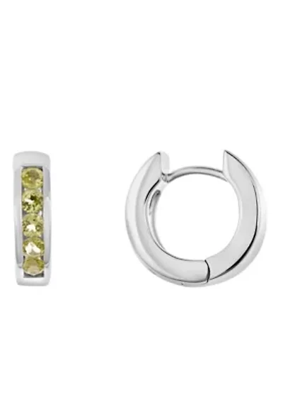 Sterling Silver Peridot Huggie Hoop Earrings