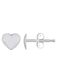 14K White Gold Heart Stud Earrings