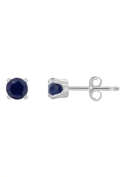 14K White Gold 4mm Round Sapphire Stud Earrings