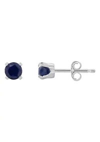 14K White Gold 4mm Round Sapphire Stud Earrings