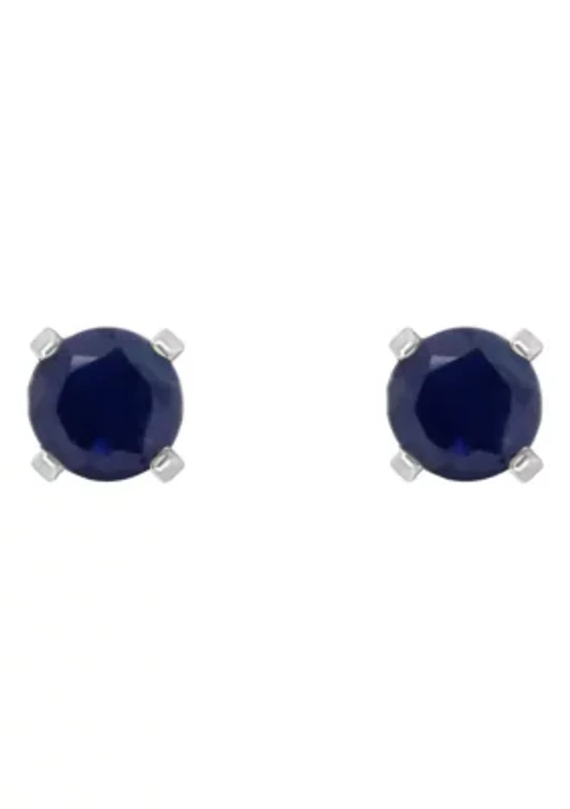 14K White Gold 4mm Round Sapphire Stud Earrings