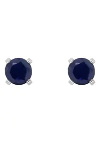 14K White Gold 4mm Round Sapphire Stud Earrings