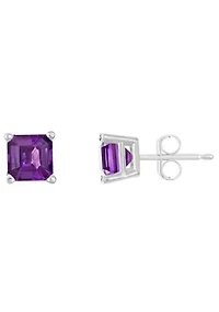 Sterling Silver 6mm Asscher Amethyst Stud Earrings