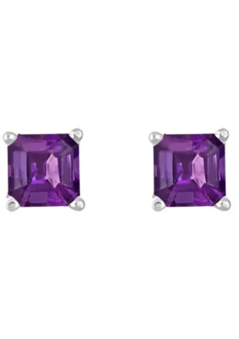 Sterling Silver 6mm Asscher Amethyst Stud Earrings