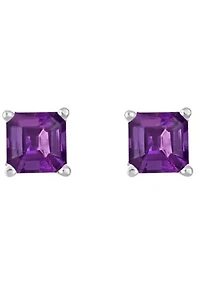 Sterling Silver 6mm Asscher Amethyst Stud Earrings