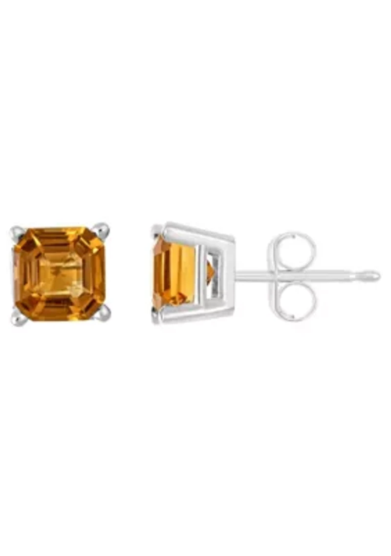 Sterling Silver 6mm Asscher Citrine Stud Earrings