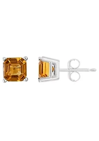 Sterling Silver 6mm Asscher Citrine Stud Earrings
