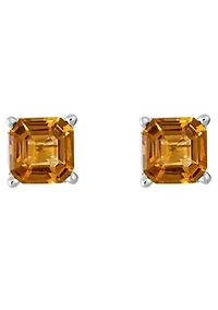 Sterling Silver 6mm Asscher Citrine Stud Earrings