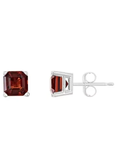 Sterling Silver 6mm Asscher Garnet Stud Earrings