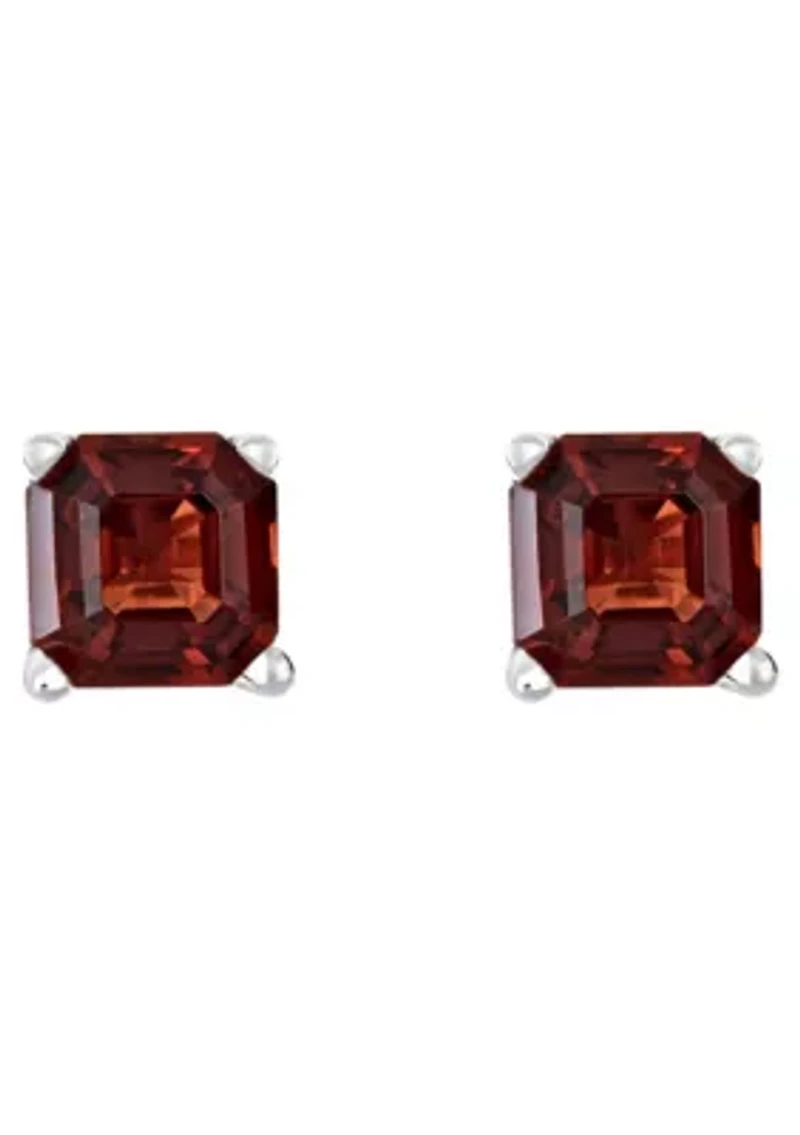 Sterling Silver 6mm Asscher Garnet Stud Earrings