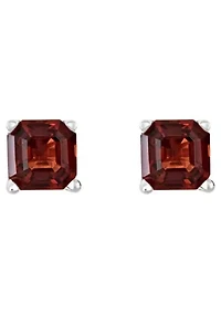 Sterling Silver 6mm Asscher Garnet Stud Earrings