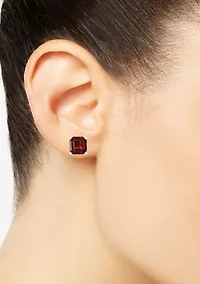 Sterling Silver 6mm Asscher Garnet Stud Earrings