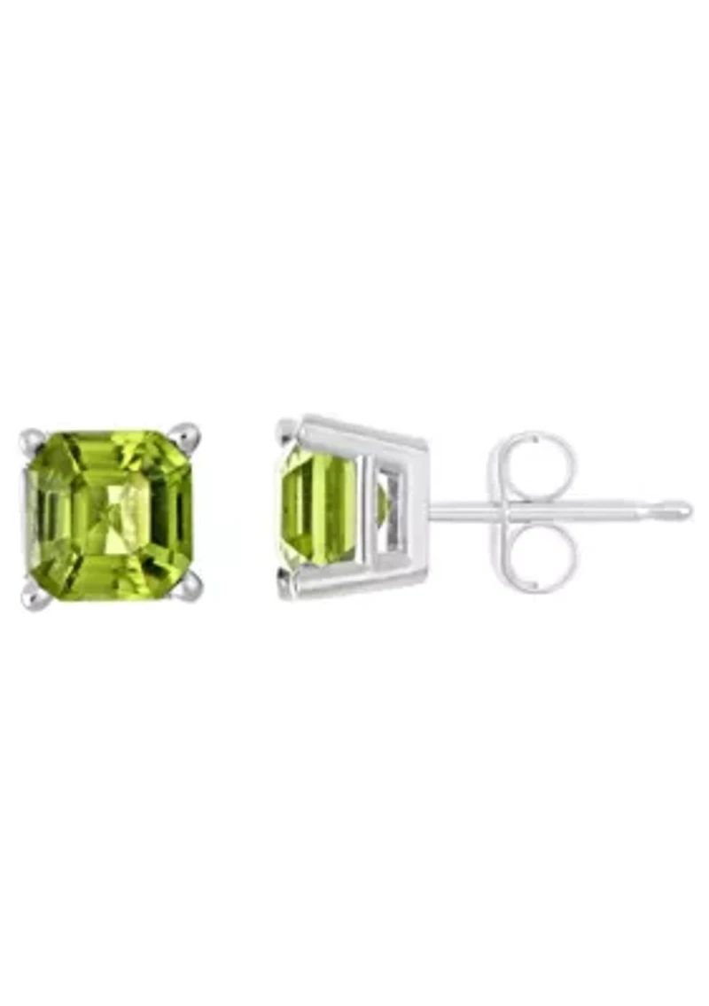 Sterling Silver 6mm Asscher Peridot Stud Earrings