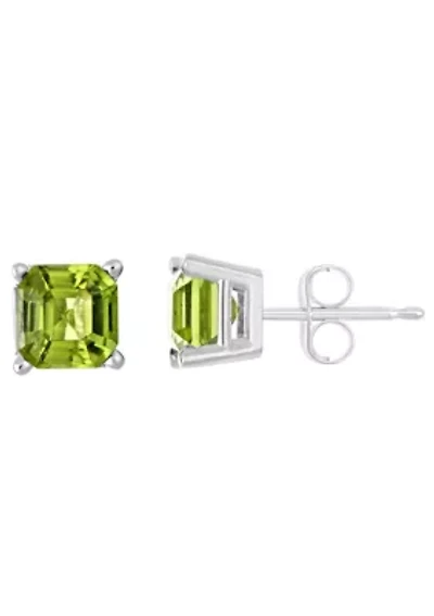 Sterling Silver 6mm Asscher Peridot Stud Earrings