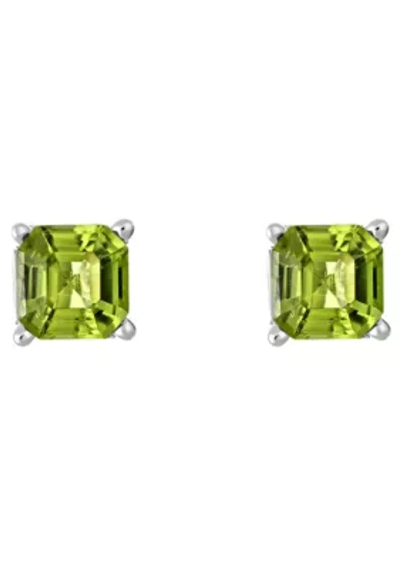 Sterling Silver 6mm Asscher Peridot Stud Earrings