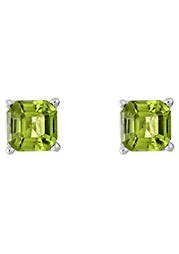 Sterling Silver 6mm Asscher Peridot Stud Earrings