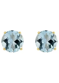 14K Yellow Gold 7mm Round Aquamarine Stud Earrings