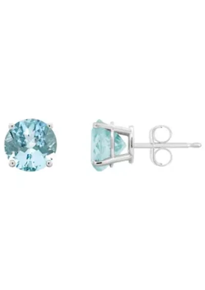 Sterling Silver 7mm Round Aquamarine Stud Earrings