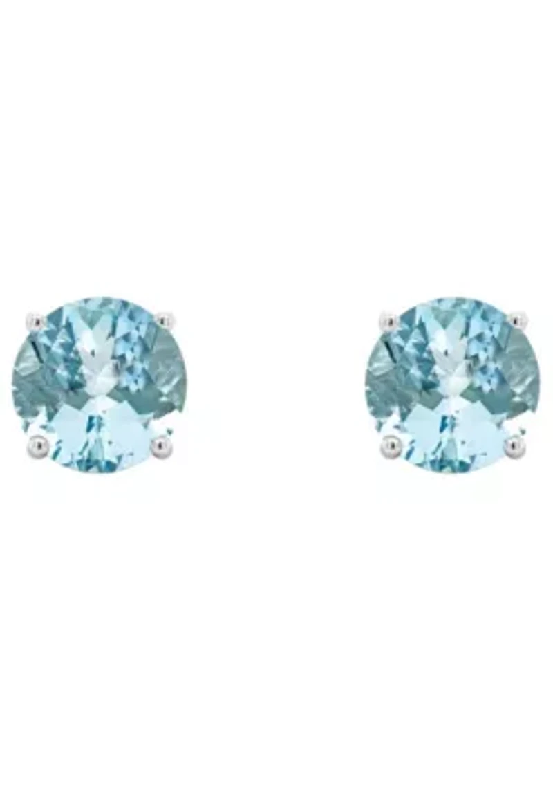 Sterling Silver 7mm Round Aquamarine Stud Earrings